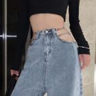Chain Detail Cutout High Waist Wide-leg Jeans