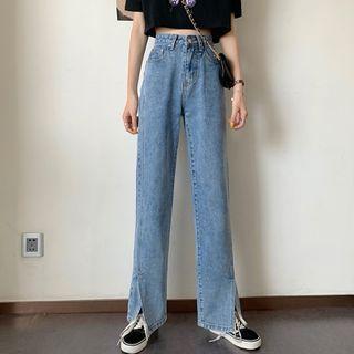 Front Slit Wide Leg Jeans