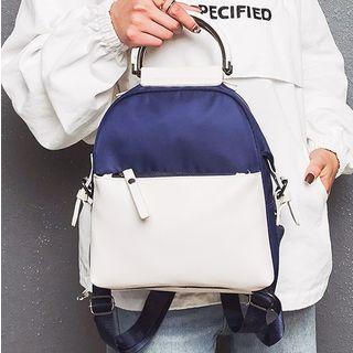 Nylon Color Panel Hoop Handle Backpack