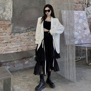 Irregular Hem Blazer / Midi Tiered Skirt