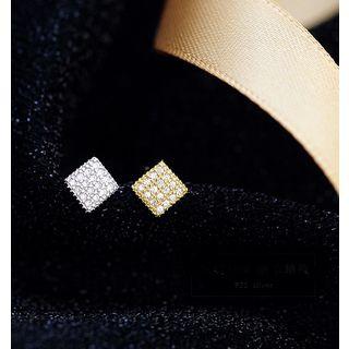 Rhinestone 925 Sterling Silver Square Earring