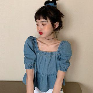 Square-neck Short-sleeve Denim Top / Mini Shift Dress