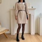 Lace-collar Corduroy Dress With Belt