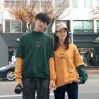 Couple Matching Panel Sleeve Mock Neck Lettering Pullover