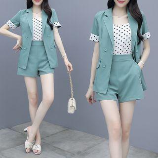 Set: Short-sleeve Blazer + Spaghetti Strap Top + Shorts