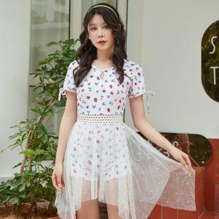 Strawberry Print Short-sleeve Swimdress