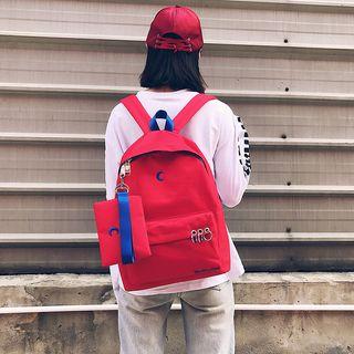 Set: Embroidered Moon & Hoop Canvas Backpack + Pouch