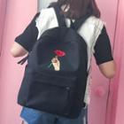 Flower Embroidered Canvas Backpack