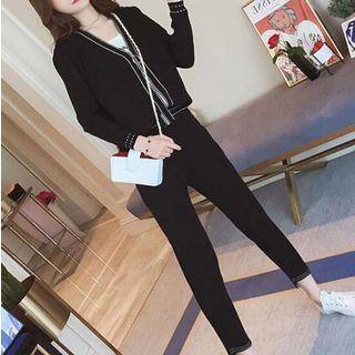 Set: Zip-up Cardigan + Cropped Knit Pants