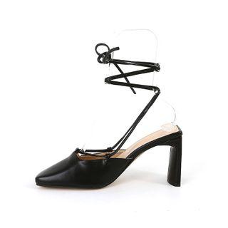 Square-toe Tie-ankle Mules