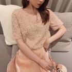 Short-sleeve V-neck Sequin Top