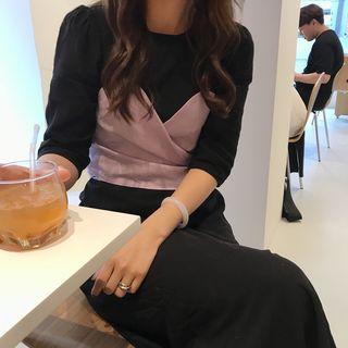 Elbow-sleeve Mock Two-pieces Midi Dress