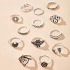 Set Of 14: Retro Alloy Ring (assorted Designs) 14563 - Silver - One Size
