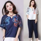 Print Short-sleeve Notch Neck T-shirt