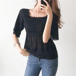 Square-neck Smocked Blouse