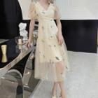 Sequin Short-sleeve Midi Prom Dress