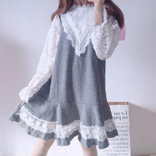 Long-sleeve Panel Plaid Dress