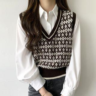 V-neck Quilted Knit Cropped Vest