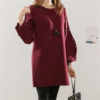 Faux-pearl Beaded Mini Pullover Dress