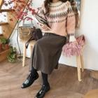 Accordion-pleat Wool Blend Midi Skirt Brown - One Size