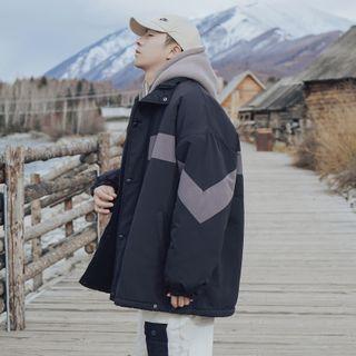 Long-sleeve Plain Color Block Coat