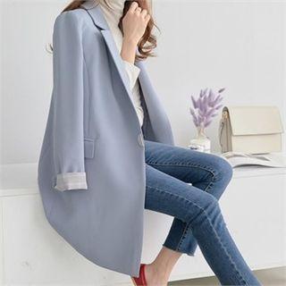 Glen-plaid Lining One-button Long Blazer