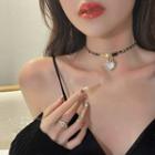 Gemstone Heart Pendant Choker Gold - One Size