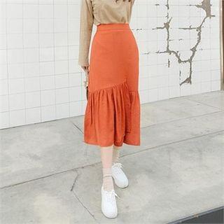 Asymmetric Frill-hem Midi Skirt