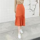 Asymmetric Frill-hem Midi Skirt