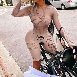 Long-sleeve Lettering Mesh Romper