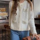 Long-sleeve Faux Pearl Button Cardigan