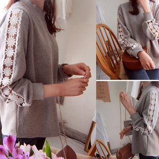 Crew-neck Crochet-trim Sweatshirt