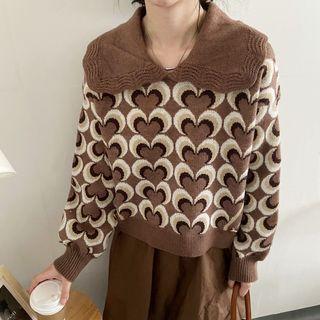 Peter Pan Collar Heart Pattern Knit Top