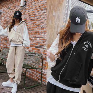 Two-tone Letter Zip-up Hoodie