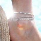 Layered Rhinestone Anklet Silver - One Size