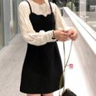 Plain Blouse / Mini Overall Dress / Set