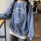 Mock Two-piece Smiley Face Embroidered Pullover