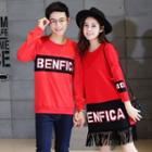 Couple Matching Lettering Pullover / Fringed Trim Long-sleeve T-shirt Dress