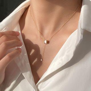 Rhinestone Cat Eye Stone Pendant Alloy Necklace Gold - One Size