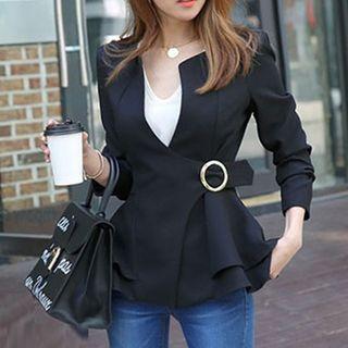 Long-sleeve V-neck Tie-belt Blazer