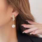 Rhinestone Faux Pearl Dangle Earring 01 - 1 Pr - Silver - One Size