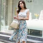 Set: Plain Tank Top + Floral Print A-line Skirt