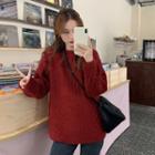 Long-sleeve Round-neck Cable-knit Top