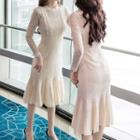 Long-sleeve Midi Lace Mermaid Dress