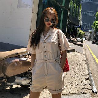 Pocket-detail Stitched Playsuit Ivory - One Size