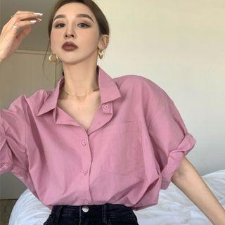 Oversize Short-sleeve Plain Shirt