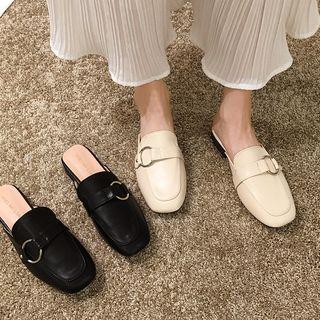 Square-toe Round Buckled Mules