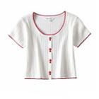 Short-sleeve Embroidered Trim Ribbed Knit Top