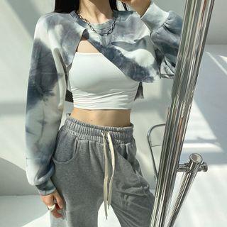 Tie-dye Print Irregular Cropped Sweatshirt