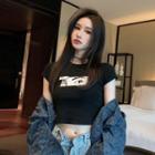 Eyes Print Short-sleeve Cropped T-shirt
